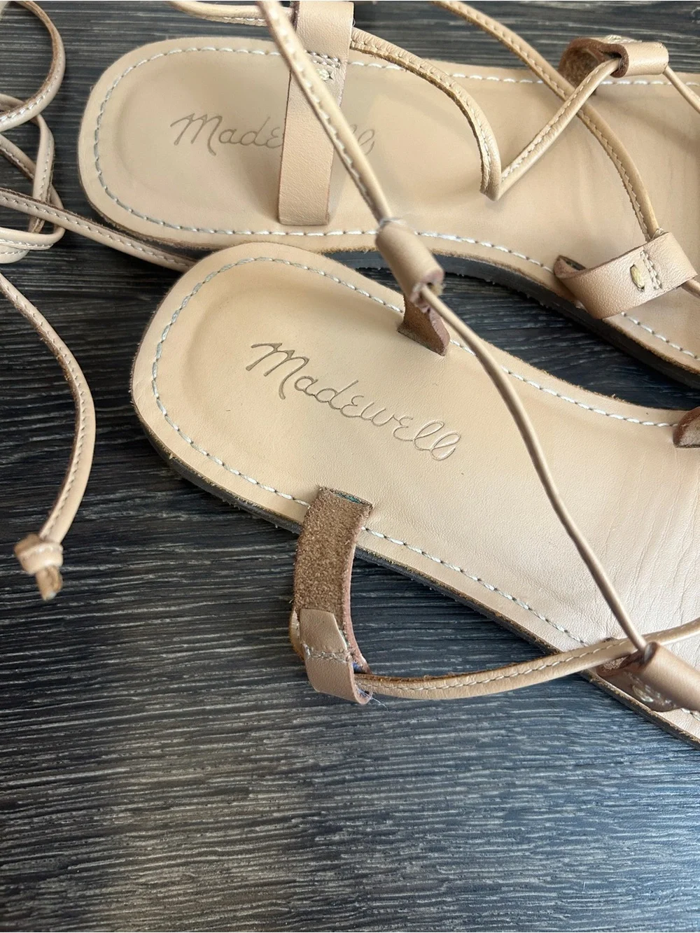 Madewell Boardwalk Lace-Up Sandals Women’s Nude Beige Leather Size 7.5